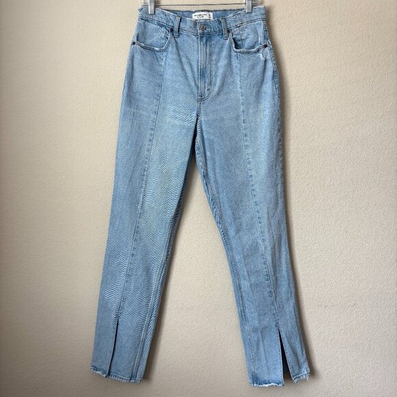 Abercrombie & Fitch The 90s Straight Leg Ultra High Rise Split Hem Jeans 10 Long - Picture 2 of 11